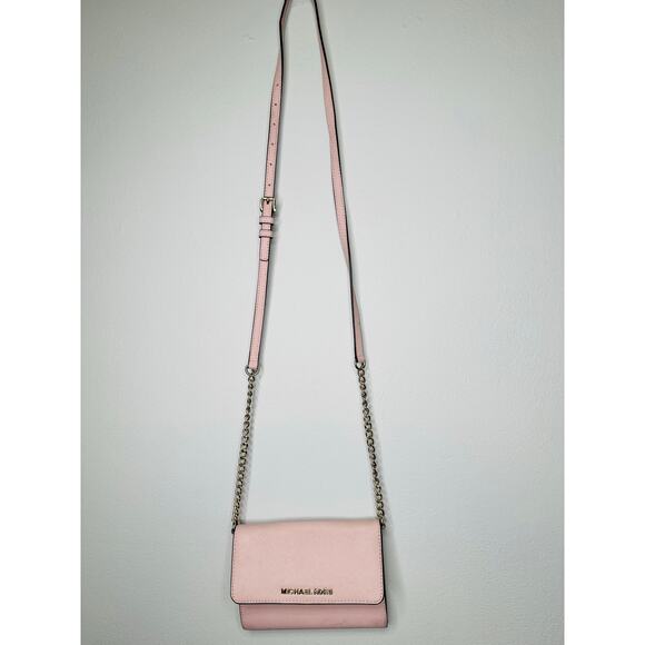 Michael Kors Handbags - MICHAEL KORS Jet Set Travel Small Pebbled Pink Leather Wallet Crossbody Bag